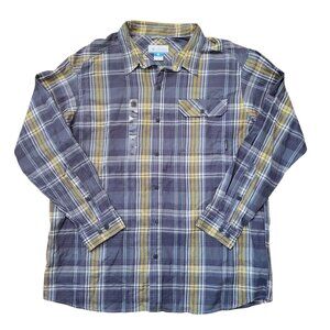 Columbia Omni Wick Plaid Long Sleeve Shirt XXL Button Down Yellow‎ Blue
